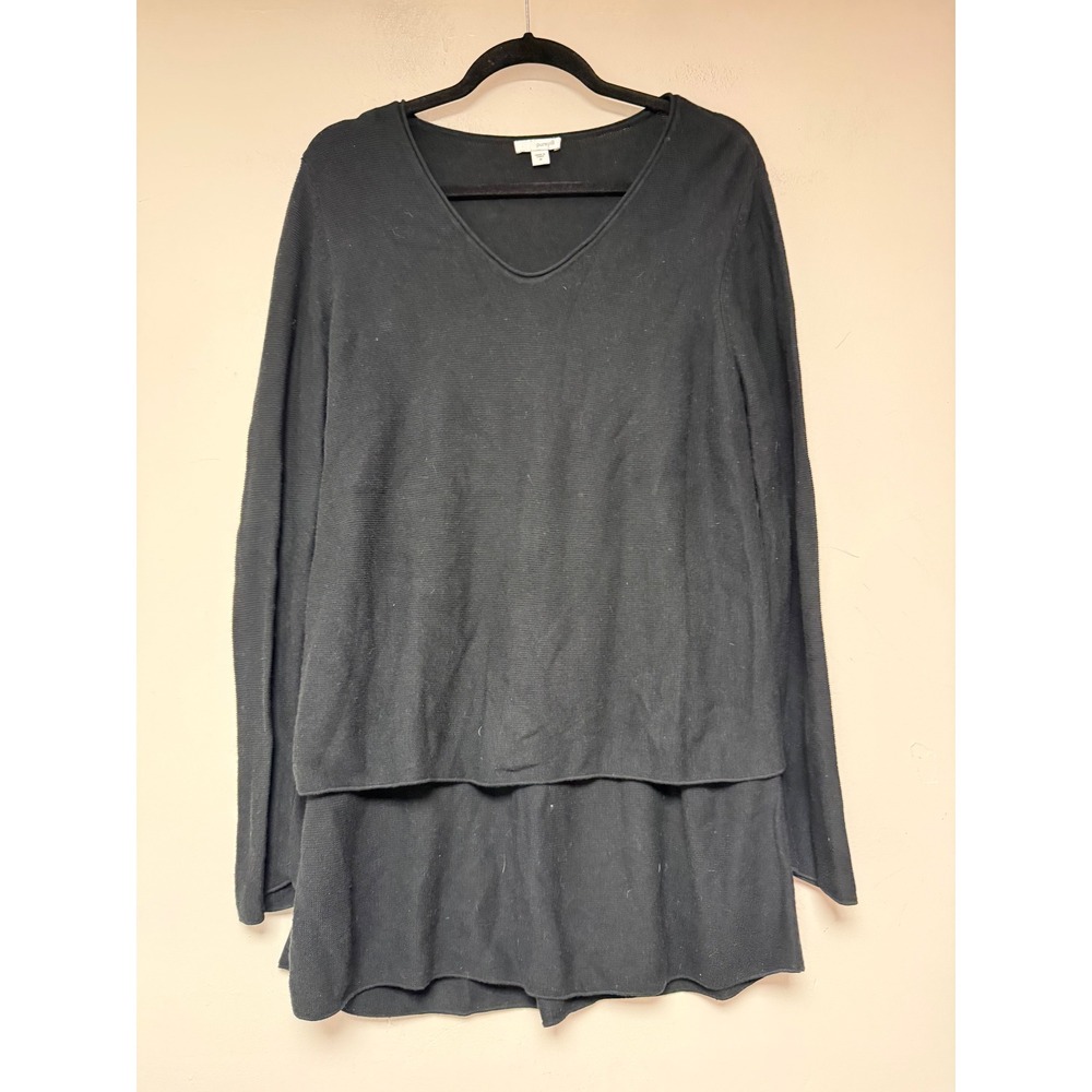 pure jill Black V Neck Layered Look Long Sleeve Tunic Top Women's Medium
